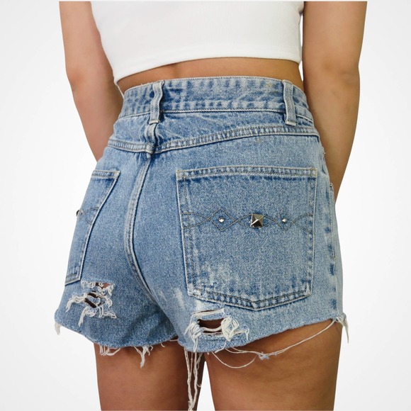 Vintage Jean Shorts High Rise Distressed Mom Shorts - Picture 1 of 6